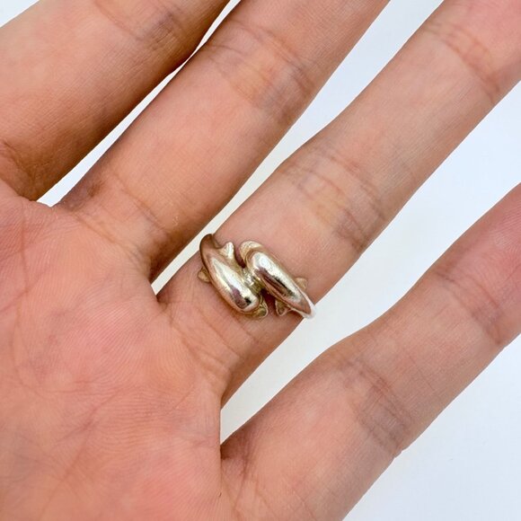 VTG Solid Sterling Silver 925 Dolphin Design Bypass Ring Size 6.5 - Picture 3 of 8